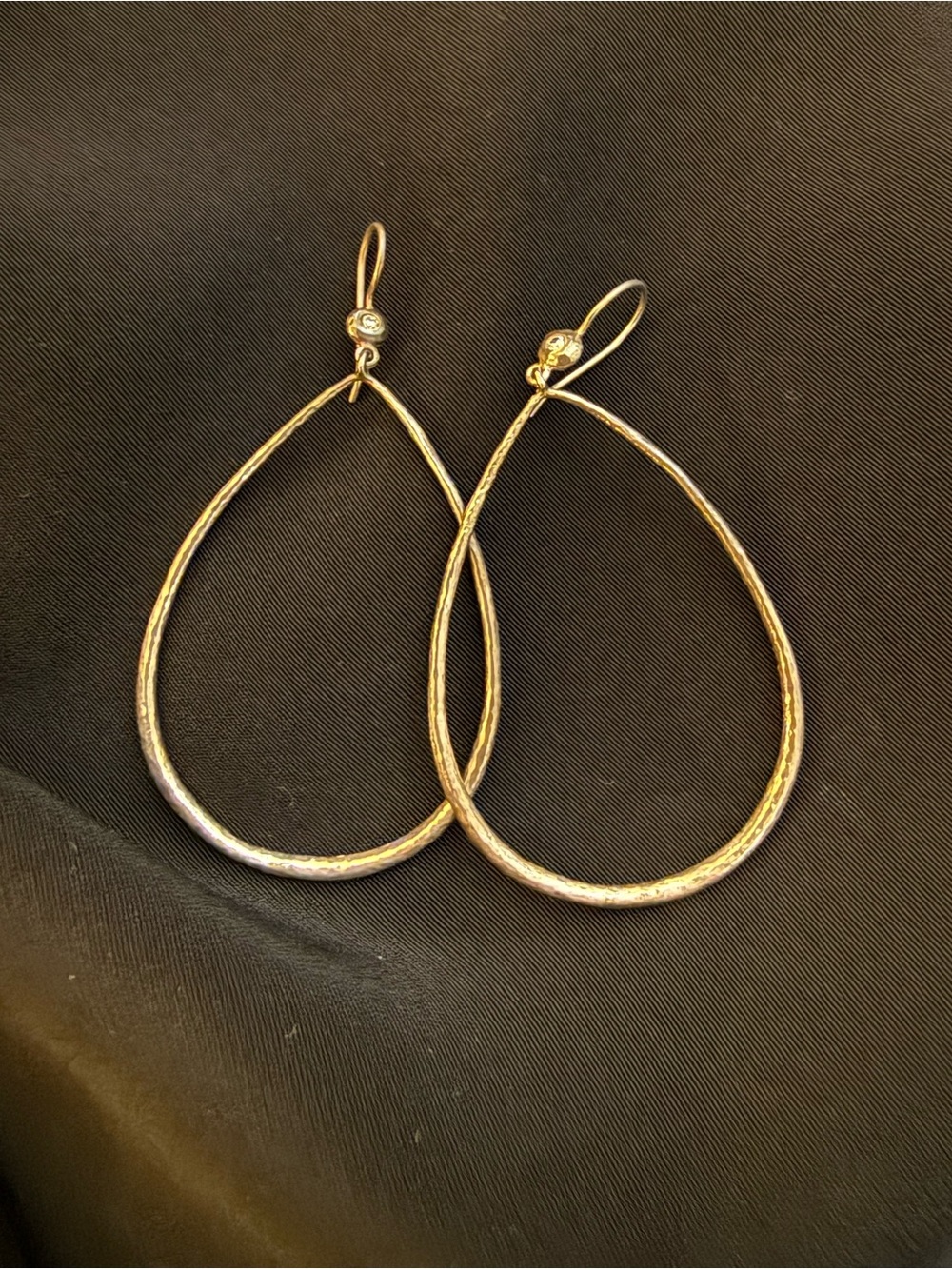 Hammered Silver Teardrop Dangle Earrings w Diamond accent- Women Jewelry